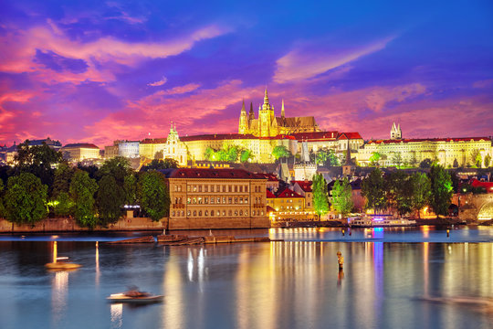 View of Prague Castle from the river Vltava.Czech Republic.