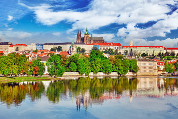 Obraz premium View of Prague Castle from waterfront Vltava river in Prague.Cz