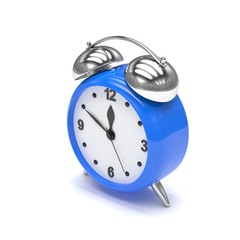 Blue alarm clock on white