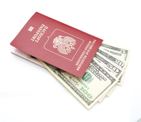 Russian passport with American dollars