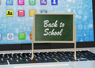 Laptop with chalkboard, back to school, online education concept