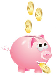 Obraz premium Piggy bank which enjoys gold coins