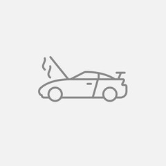 Broken car with open hood line icon.