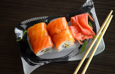 Sushi rolls with salmon