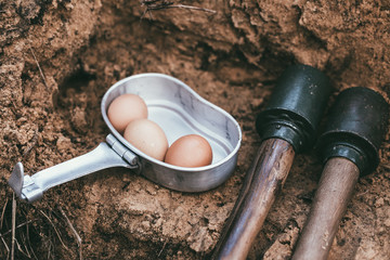 German military ammunition of World War II on ground.