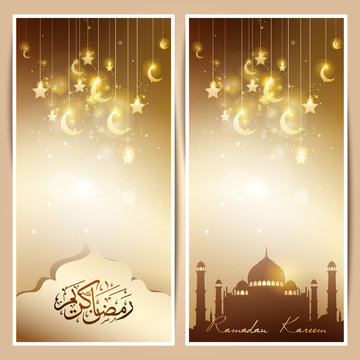 Mosque star and crescent gold glow background for holy month of muslim Ramadan Kareem