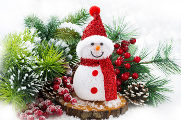 Fototapeta na wymiar Christmas composition with snowman