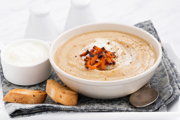 spicy vegetable soup with croutons