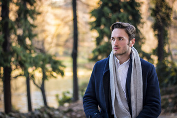 Handsome young man outdoor in winter fashion
