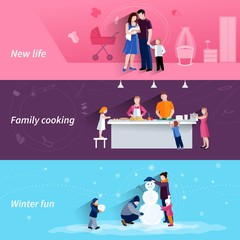 Parenthood 3 flat horizontal banners set