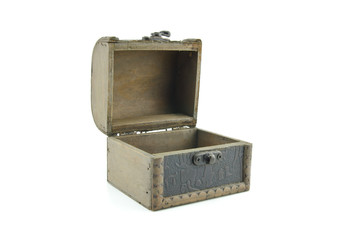 opened wooden chest  box isolated on white background