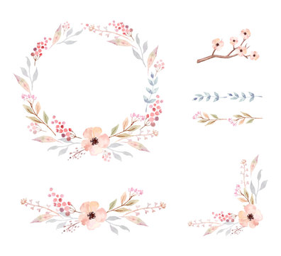 Floral Frame Collection. Set of cute watercolor flowers.