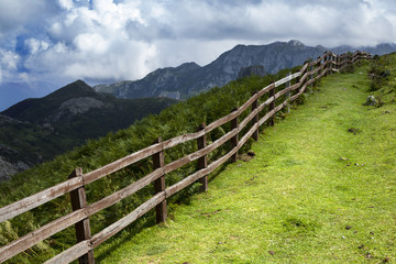 Fototapeta na wymiar Valla de madera en la montaña