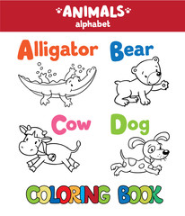 Animals alphabet or ABC. Coloring book