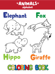 Animals alphabet or ABC. Coloring book