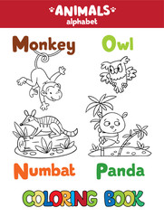 Animals alphabet or ABC. Coloring book