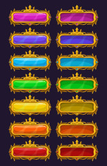 Cartoon colorful buttons with golden rim