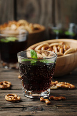 Unhealthy snack on the wooden table