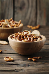 Unhealthy snack on the wooden table