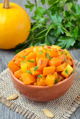Stew pumpkin in ceramic bowl