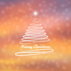 Merry Christmas tree with bokeh and lens flare pattern in soft winter background (vector)