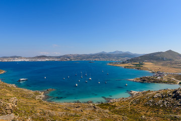Naklejka na ściany i meble The picturesque Bay with boats, Paros island, Cyclades, Greece.