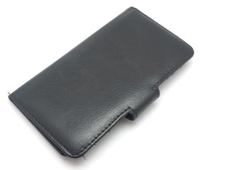 Black Leather Case for the mobile phone on a white background