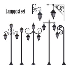 Fototapeta na wymiar Set of different ornate lampposts.