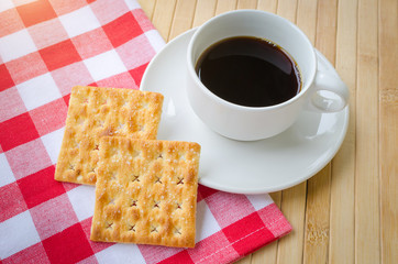 Cracker cookie and hot coffee
