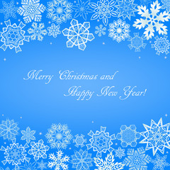 Christmas light blue background with snowflakes at top and bottom sides