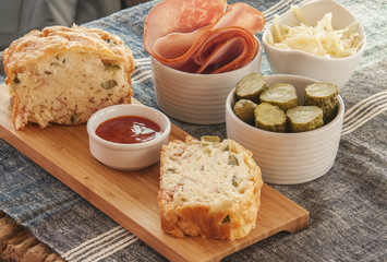 Savory ham and cheese cake close up