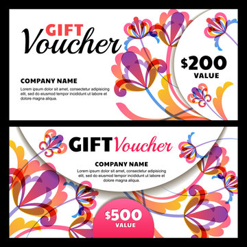 Vector gift voucher with exotic flowers.