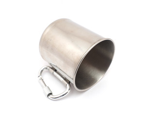 steel travel cup on a white background