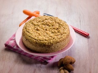 cake with almonds and carrots,  selective focus