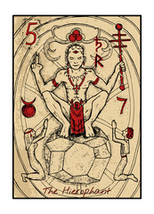 The tarot card in color. The Hierophant