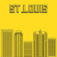 Big city day in a flat style. Buildings famous cities in the form of lines. Poster or banner for an event in the city. Big city in the USA. 