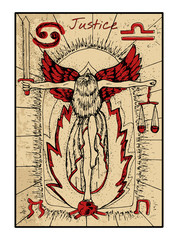 The tarot card in color. Justice