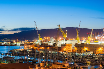 Harbor of Genoa in the evening