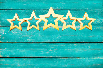 5 star turquoise wood background
