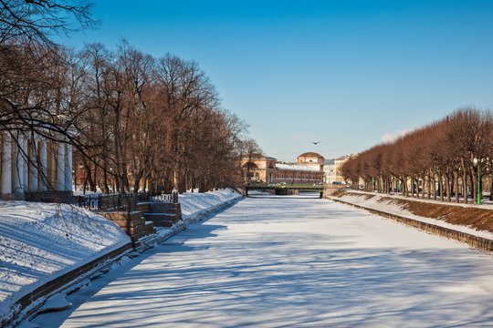 View of Moyka river and Mikhailovsky garden. Saint-Petersburg. Russia