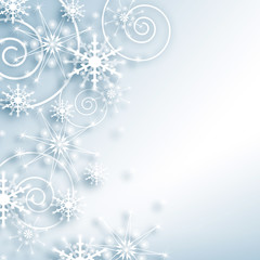 Snowflakes and stars shining descending on blue background. Christmas star, shining line, a flash of light