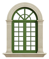 Classic arch window with stone frame