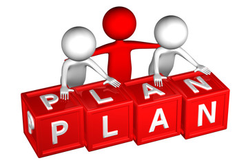 3D People with blocks with word plan