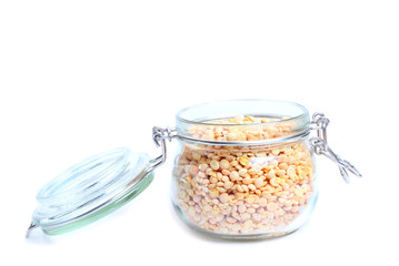 Dried yellow peas isolated  white background.
