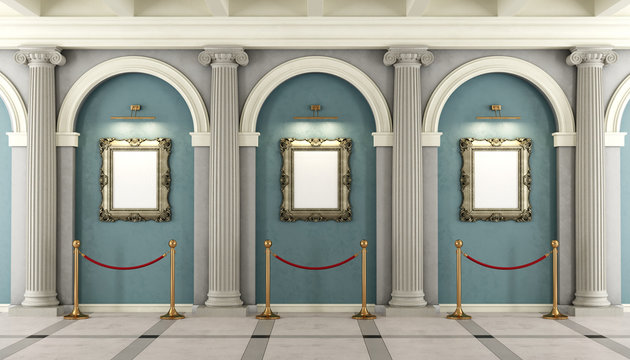 Classic Museum With Golden Frame On Wall