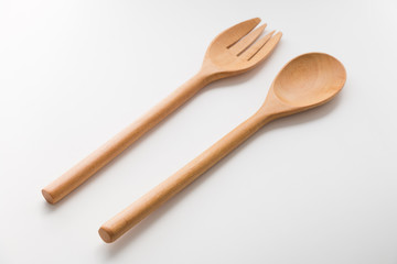 Wooden Spoon and Fork Isolated on white Background