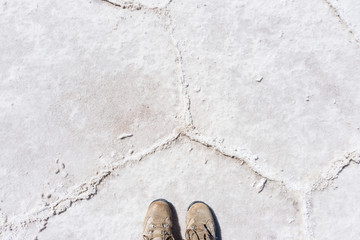 Trekking boots on the Uyuni Salt Flat, Bolivia