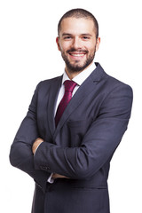 Portrait of a handsome smiling business man, isolated on white b
