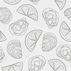 Seafood background seamless texture with lemon and  oyster