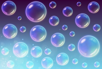 Transparent Multicolored Soap Bubbles background. Vector illustration